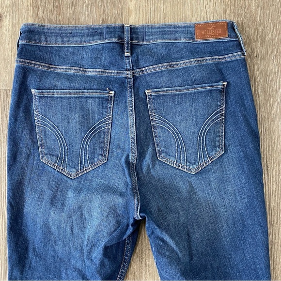 HOLLISTER women’s high rise skinny jeans size 15L 32x31 dark wash distressed - Picture 6 of 7